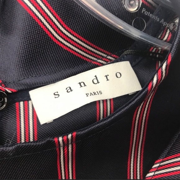 NWT SANDRO Zoe Tie-Neck Striped Satin -Twill Blouse, size 3 - Picture 5 of 8